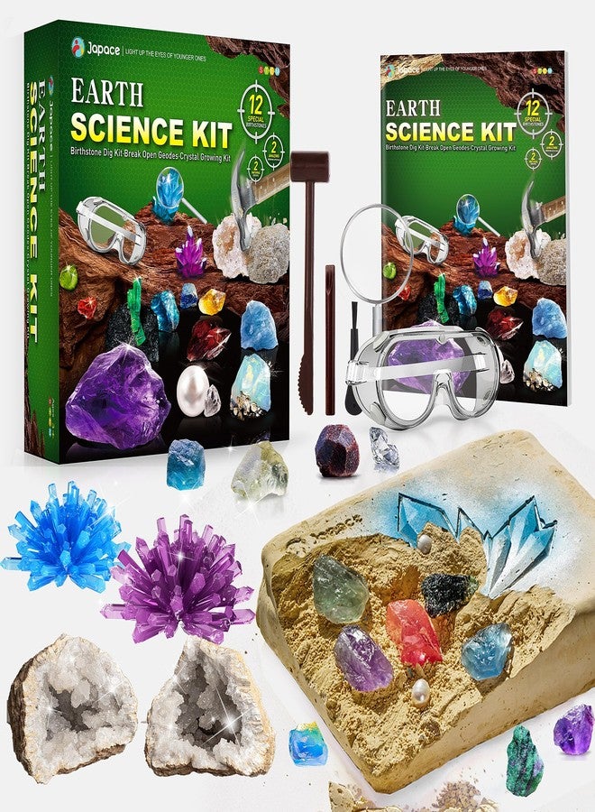 Japace Earth Science Kits for Kids Age 4-6-8-12-14, Birthstone Gemstone Dig Kit, Geology Kit with Break Your Own Geodes, Crystal Growing Experiment, Rock Mining Kit Birthday Gifts Toys for Boys Girls - Image 1